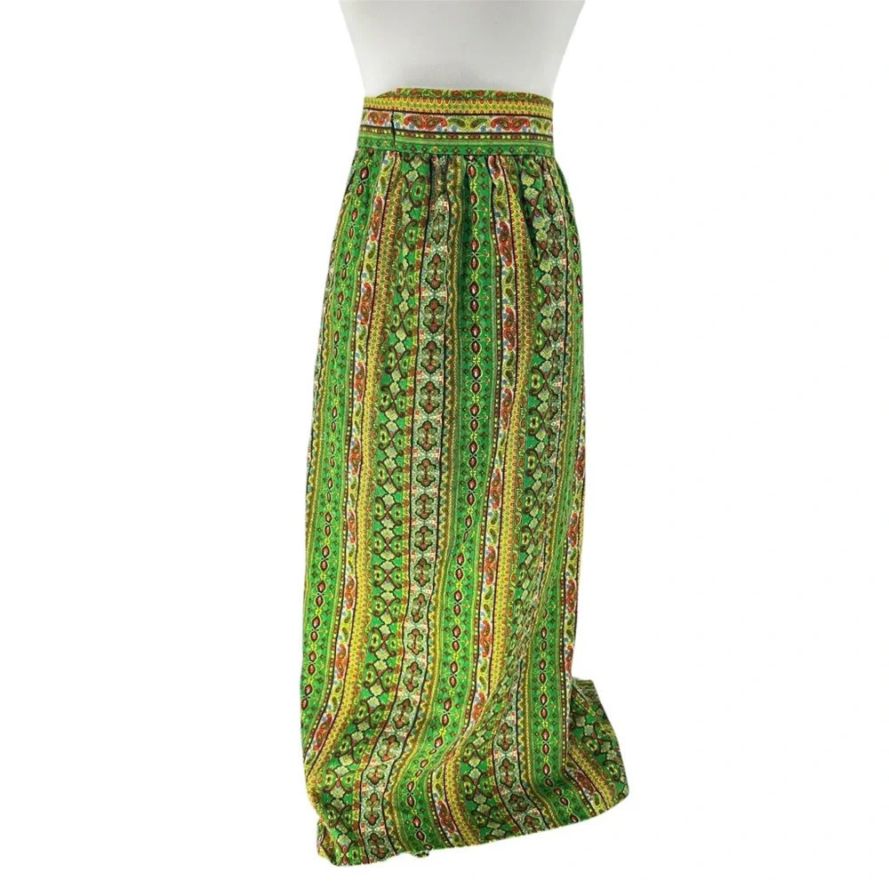 Vintage 70s paisley floral striped wrap around apron skirt